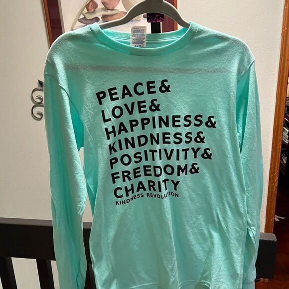 Green & Black Long Sleeve Small T-Shirt”Kindness Revolution  #078 - Picture 3 of 5